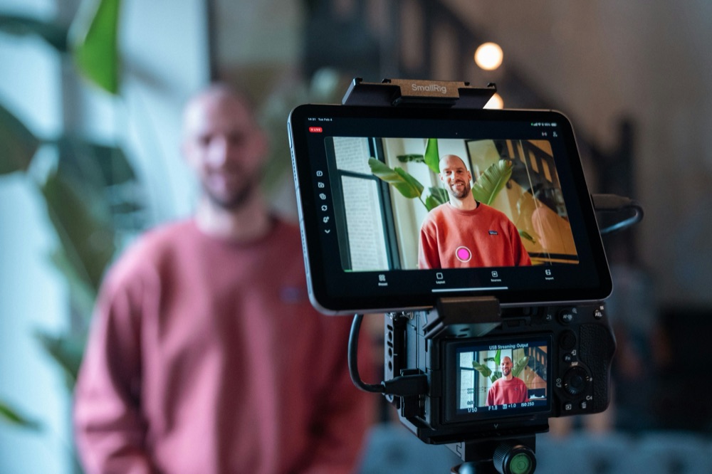 Creator going live on a camera rig